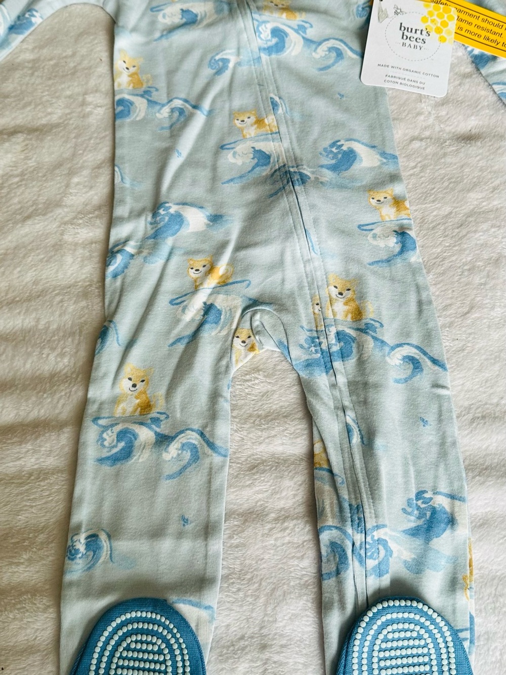 Burt's Bees Baby Light Blue Surf Puppy Footed One-Piece